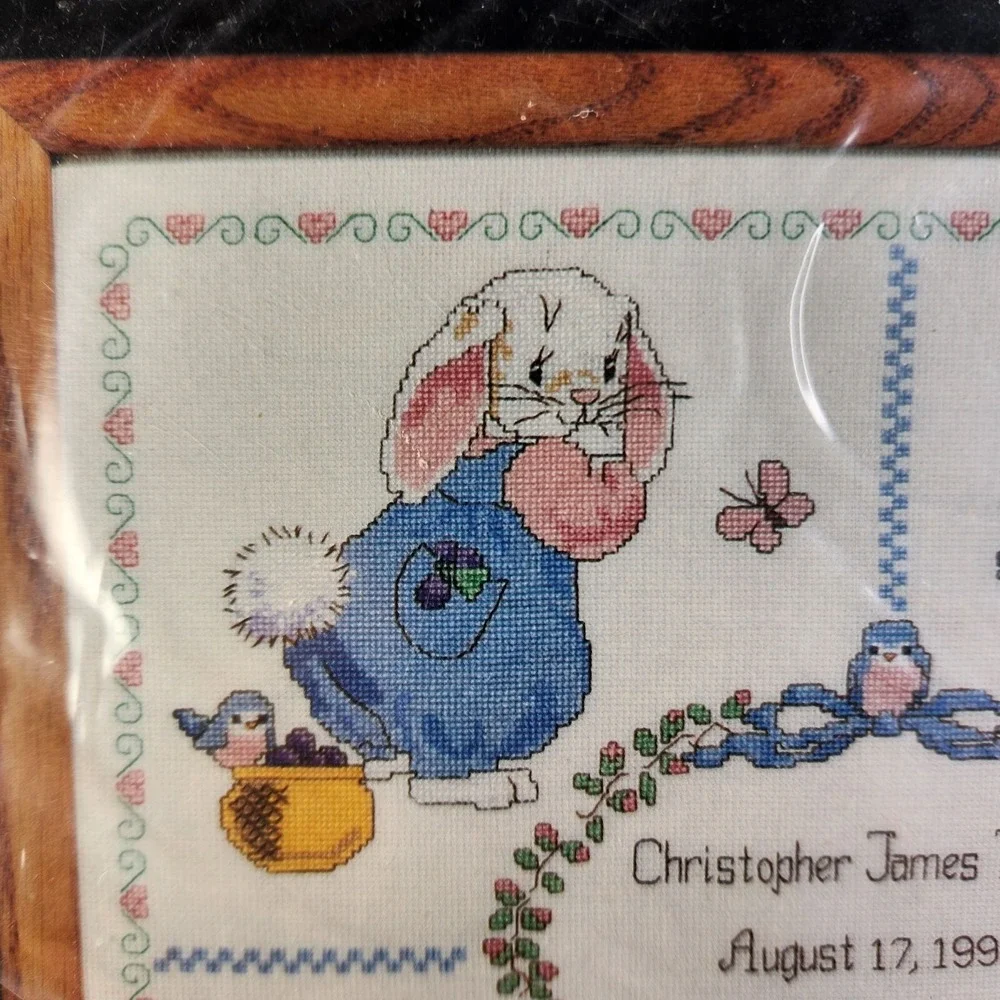 Birth Announcement Baby Sampler Counted Cross Stitch Kit Bunnies Personalize New